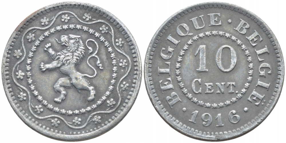 БЕЛЬГИЯ 10 САНТИМОВ 1916 BELGIQUE BELGIE KM 81 цинк 3856-631