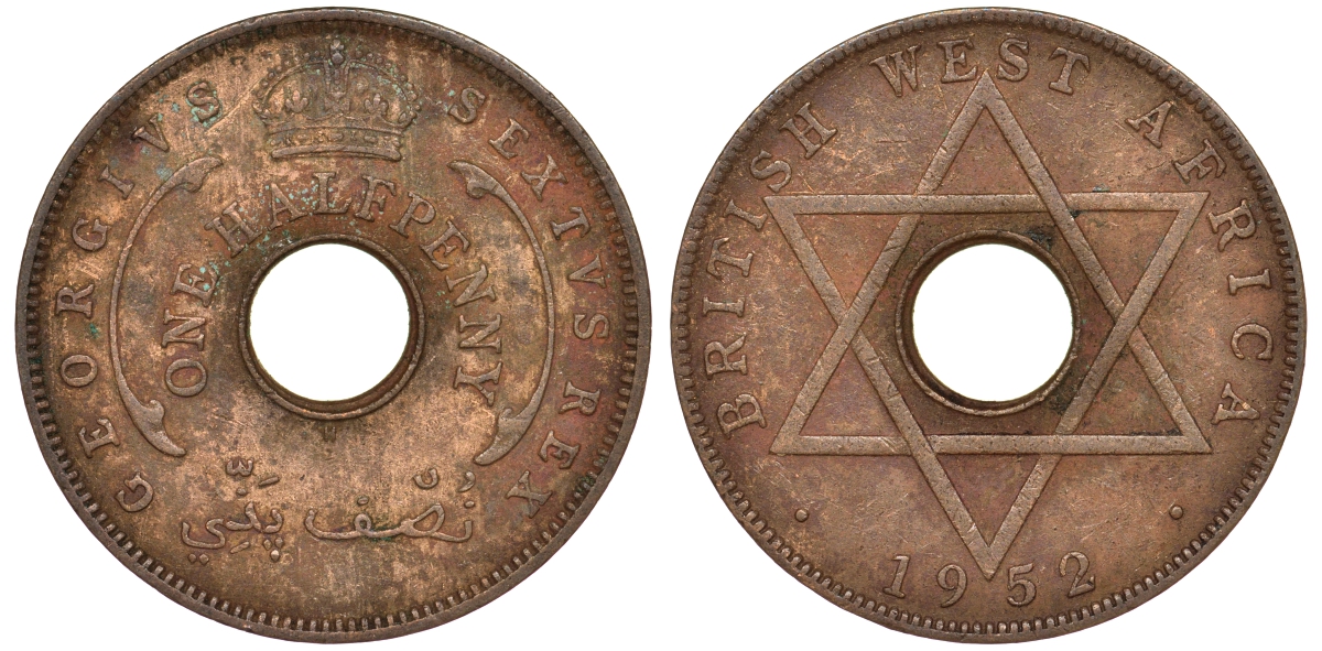 Британская Западная Африка 1/2 пенни 1952 H, Георг VI KM 27a бронза 25-1411