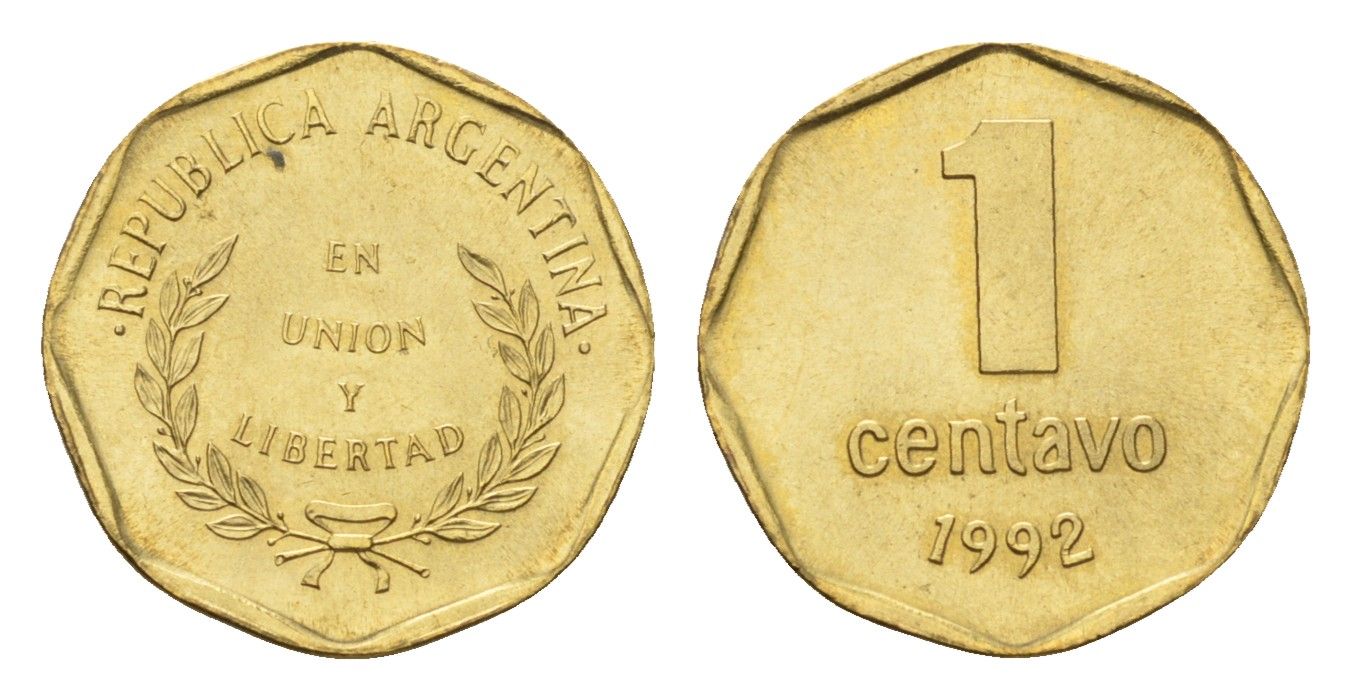 Аргентина 1 сентаво 1992 год-тип KM 108 алюминиевая бронза UNC 4696-1059