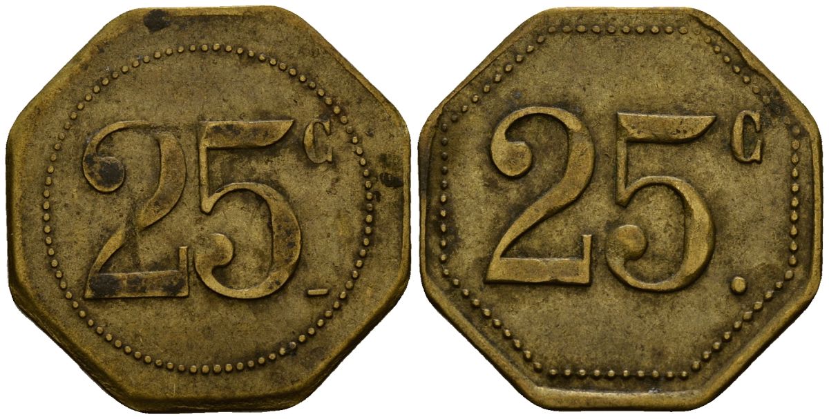 Франция 25 сантимов ND ресторанный жетон латунь 4166-356