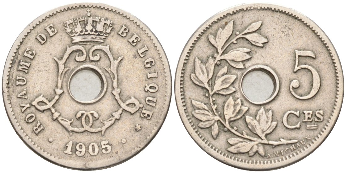 Бельгия 5 сантимов 1905 Belgique KM 54 медно-никель 188-1152