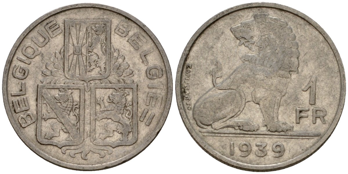 Бельгия 1 франк 1939 Belgique - Belgie KM 119 никель 4603-1222