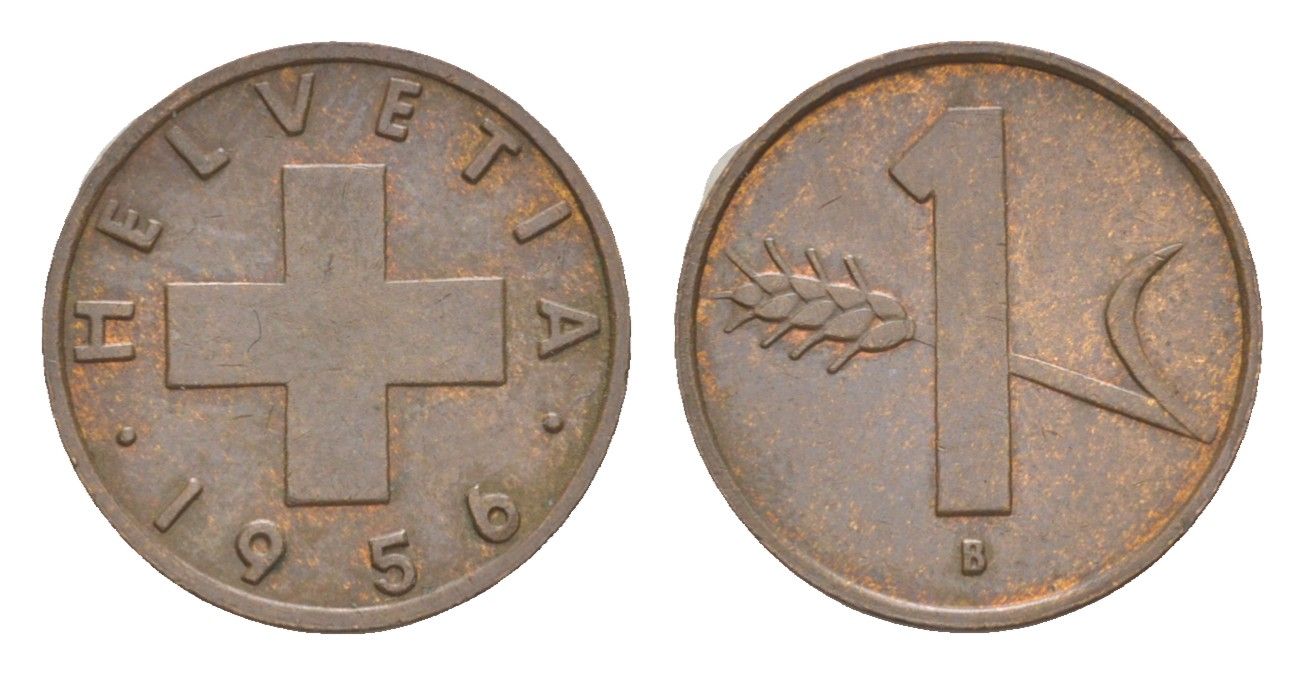 Швейцария 1 раппен 1956 B KM 46 бронза 4611-623