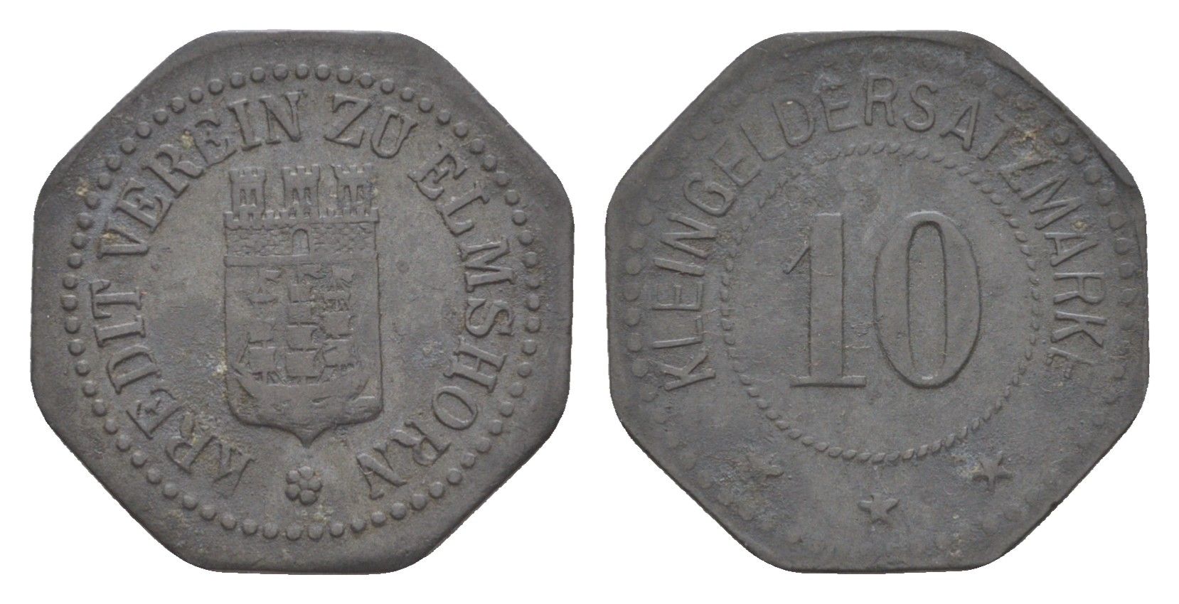 Эльмсхорн 10 пфеннигов ND Funck 115.2, Men22.2 8121.2 цинк 4636-1129