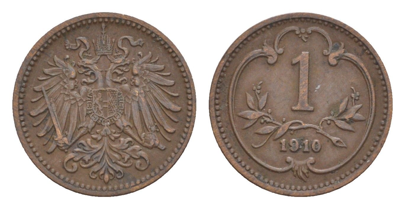 Австрия 1 геллер 1910 Франц Иосиф I (1848-1916) KM 2800 бронза 4639-958