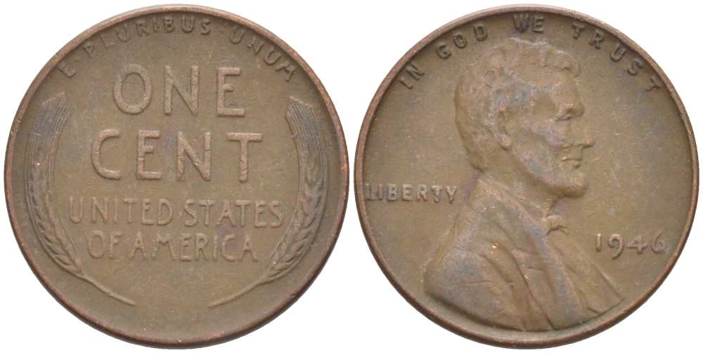 США 1 ЦЕНТ 1946 ЛИНКОЛЬН KM А132 медь цинк 218-519