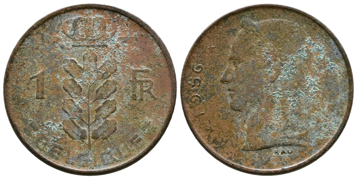 БЕЛЬГИЯ 1 ФРАНК 1956 BELGIQUE KM 142.1 медно-никель 4380-327