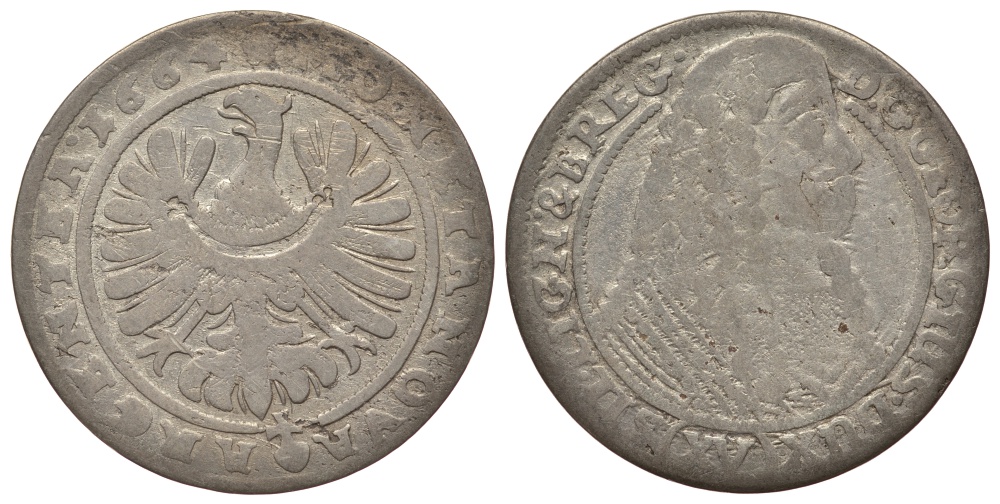 Силезия-Легница-Бжег 15 крейцеров 1664 Георг III (1639-1664) серебро 413-1534