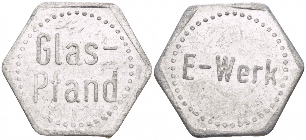 ГЕРМАНИЯ ЖЕТОН ФАНТ ND МАГАЗИННЫЙ ЖЕТОН НА СТАКАН НАПИТКА В КАФЕ, GLAS-PFAND, E-WERK алюминий 4532-1113