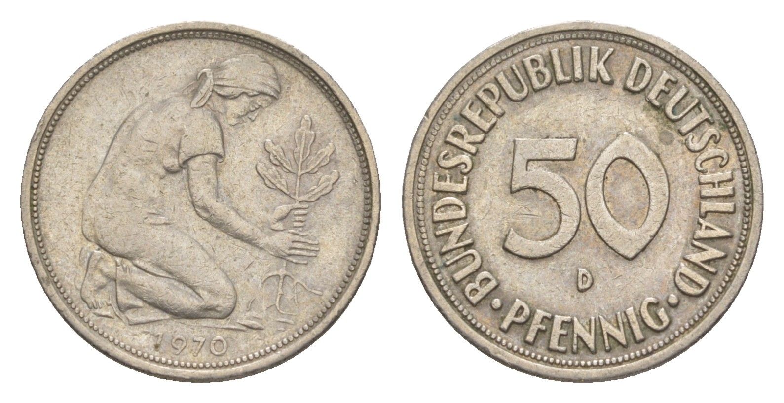 ФРГ 50 пфеннигов 1970 D KM 109.1, J. 384 медно-никель 4636-1131
