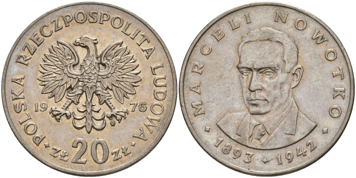 Польша 20 злотых 1976 MW, Марцелий Новотко KM 69, Parchimowicz 246c медно-никель 4157-1031