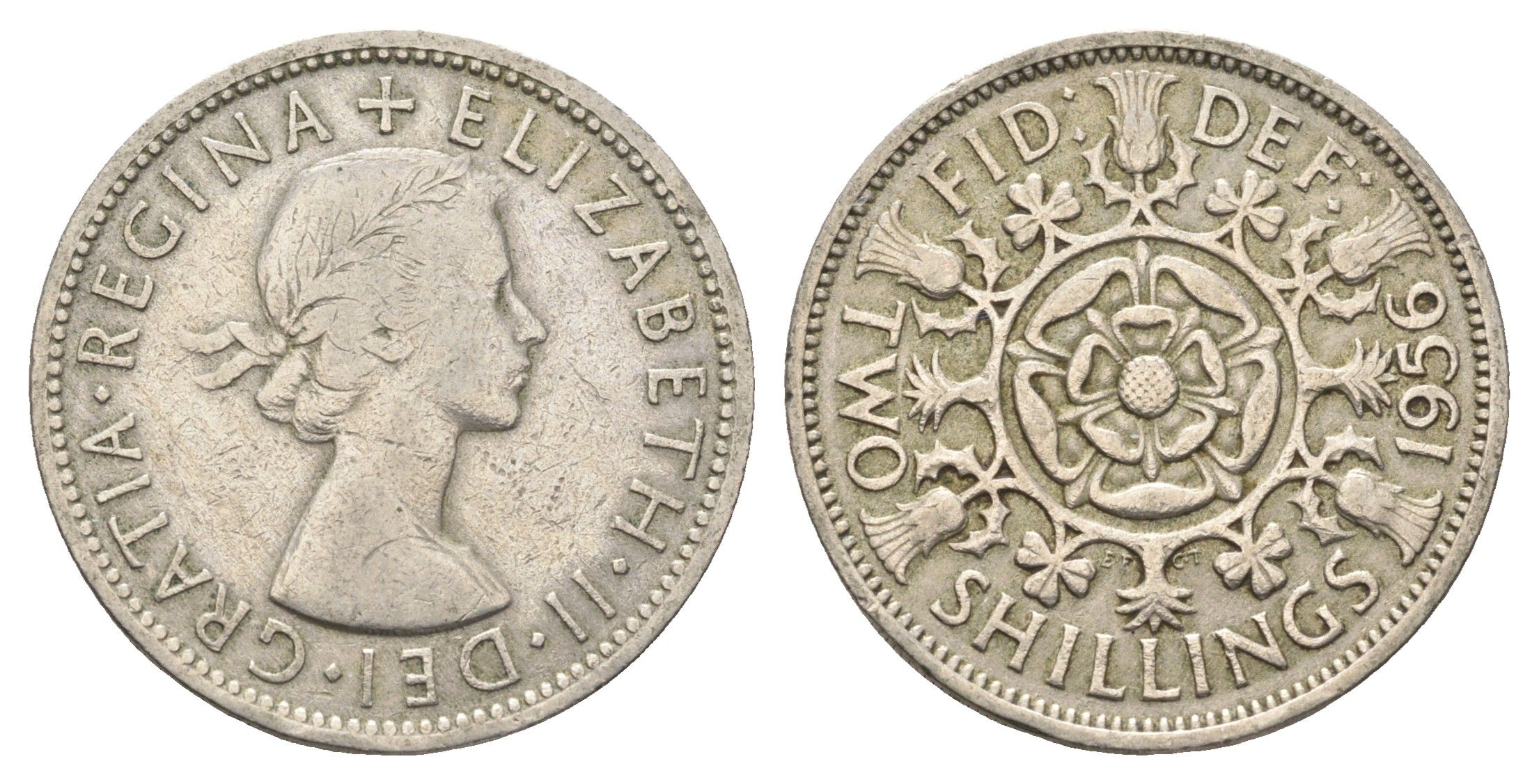 Великобритания 2 шиллинга (флорин) 1956 Елизавета II (1952-2022) KM 906, Spink 4146 медно-никель 4663-312