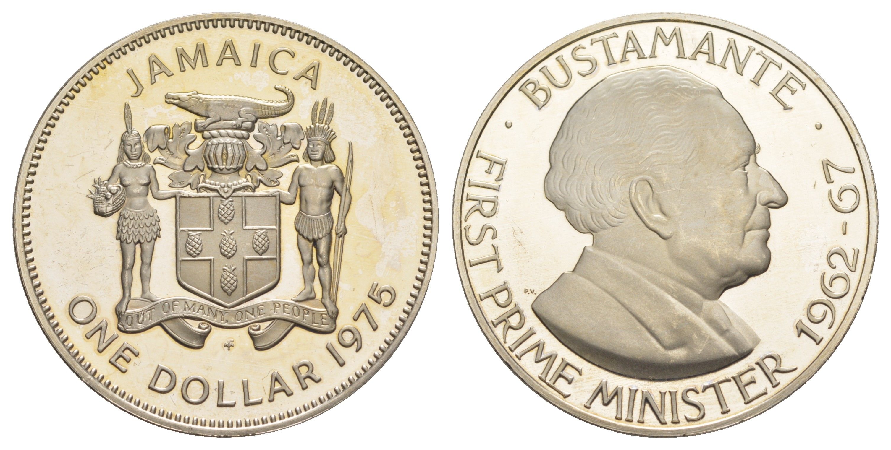 Ямайка 1 доллар 1975 FM, тираж 16.000 экземпляров KM 57 медно-никель PROOF 1529-432