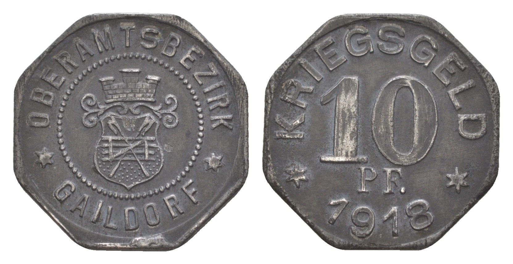 Гайльдорф 10 пфеннигов 1918 Funck 149.2, Men05 8664.2, Men18 10784.2 железо 4448-731