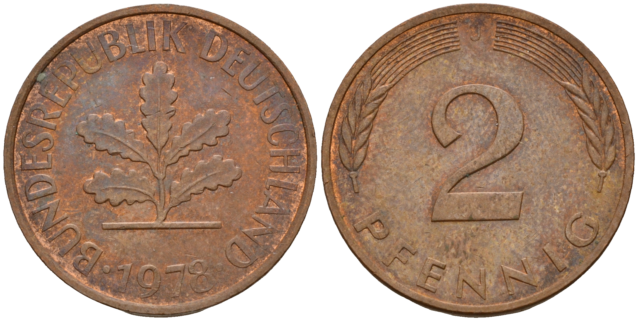 ФРГ 2 пфеннига 1978 J J.381a, KM 106a сталь плакированная медью    4598-841