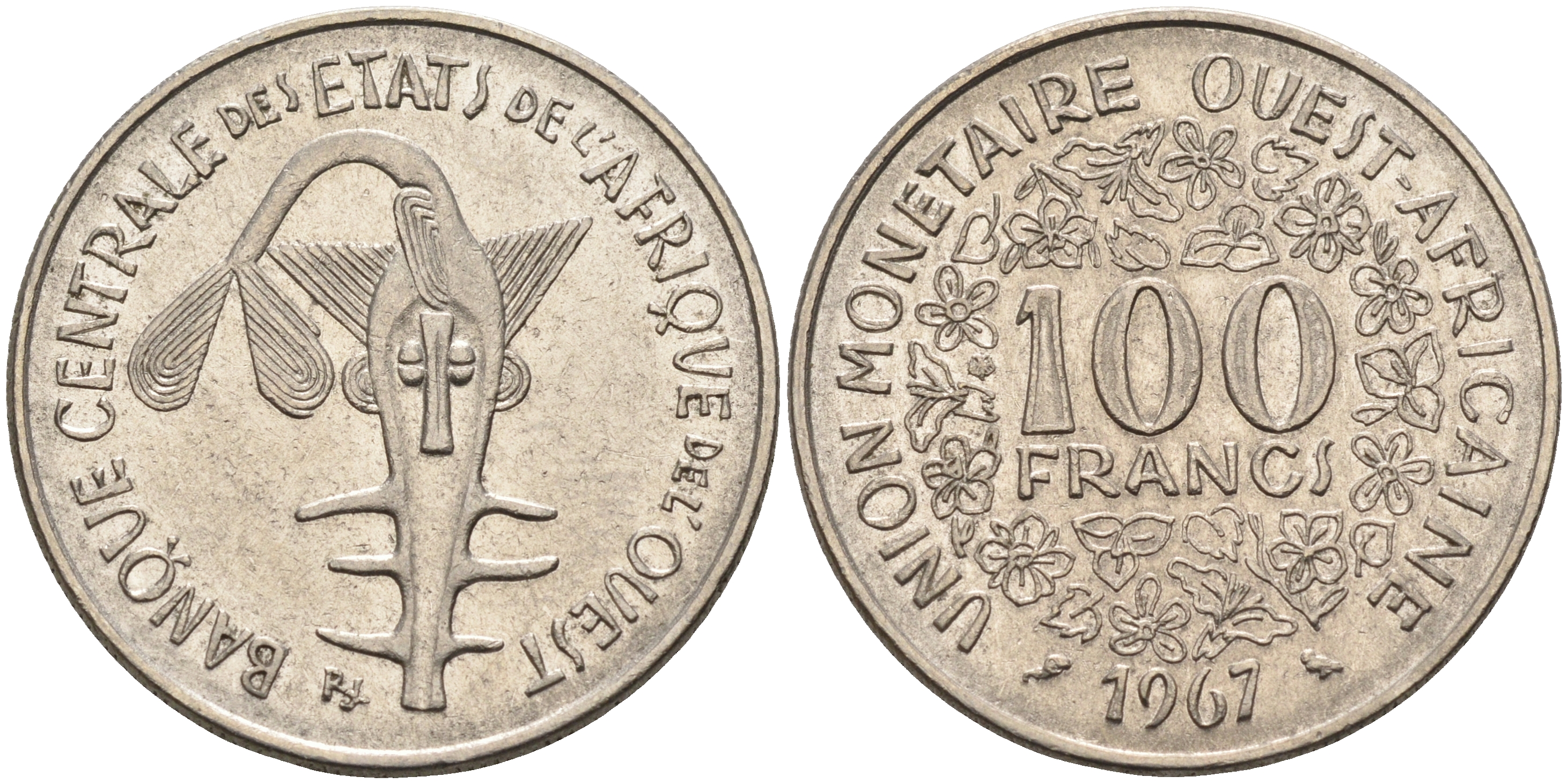Валютное сообщество стран Западной Африки 100 франков 1967  KM 4 никель    4595-743