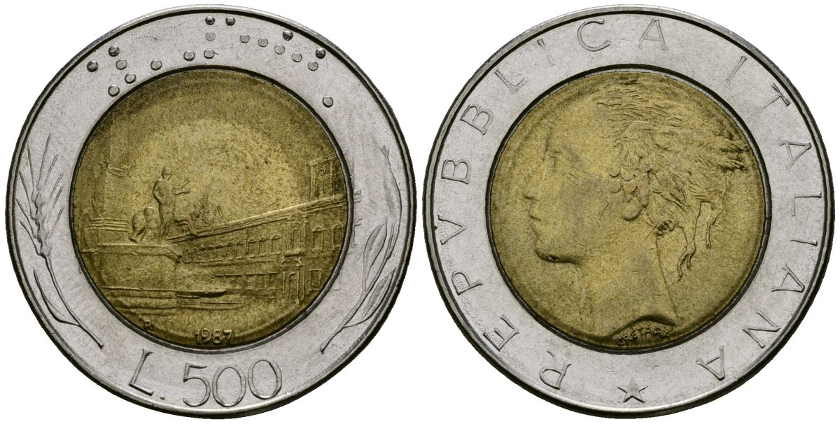 Италия 500 лир 1987 R, Квиринальский дворец в Риме KM 111 биметалл 4138-641