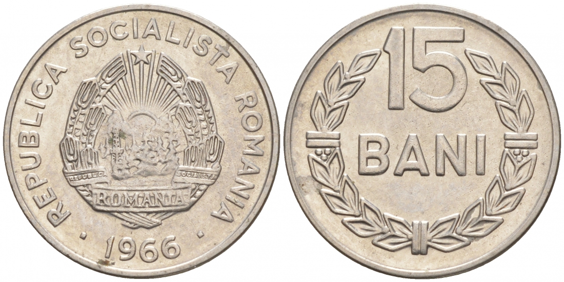 Румыния 15 бани 1966 KM 93 сталь плакированная никелем 44-146