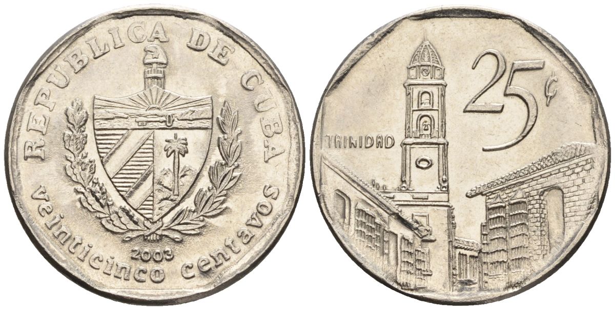 Куба 25 сентаво 2003 KM 577.2, JMA MC21, Schoen 715 сталь плакированная никелем 4114-911