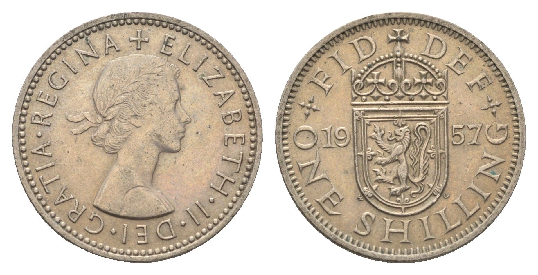 Великобритания 1 шиллинг 1957 Елизавета II (1952-2022), Шотландский герб KM 905, Spink 4148 медно-никель 4663-216
