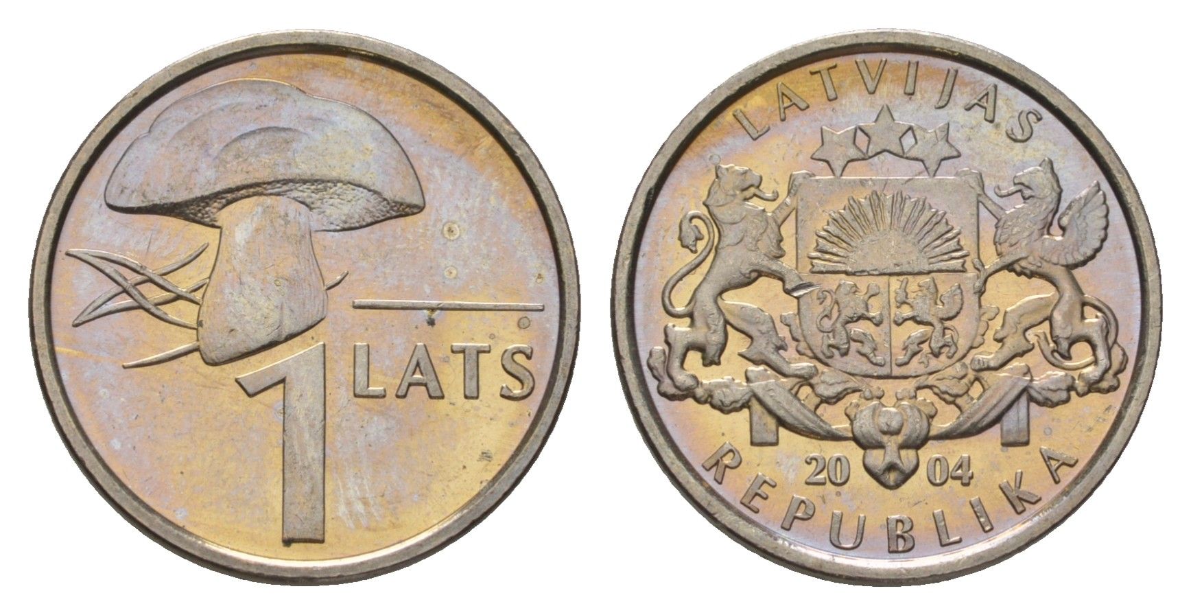 Латвия 1 лат 2004 Гриб KM 67 медно-никель UNC 4625-1062