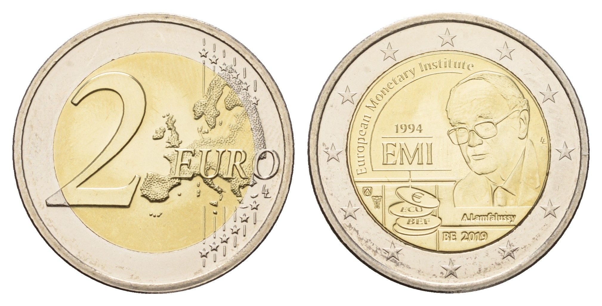 Бельгия 2 евро 2019 25 лет Европейскому валютному институту (EMI) KM 386 биметалл BU 72-1717