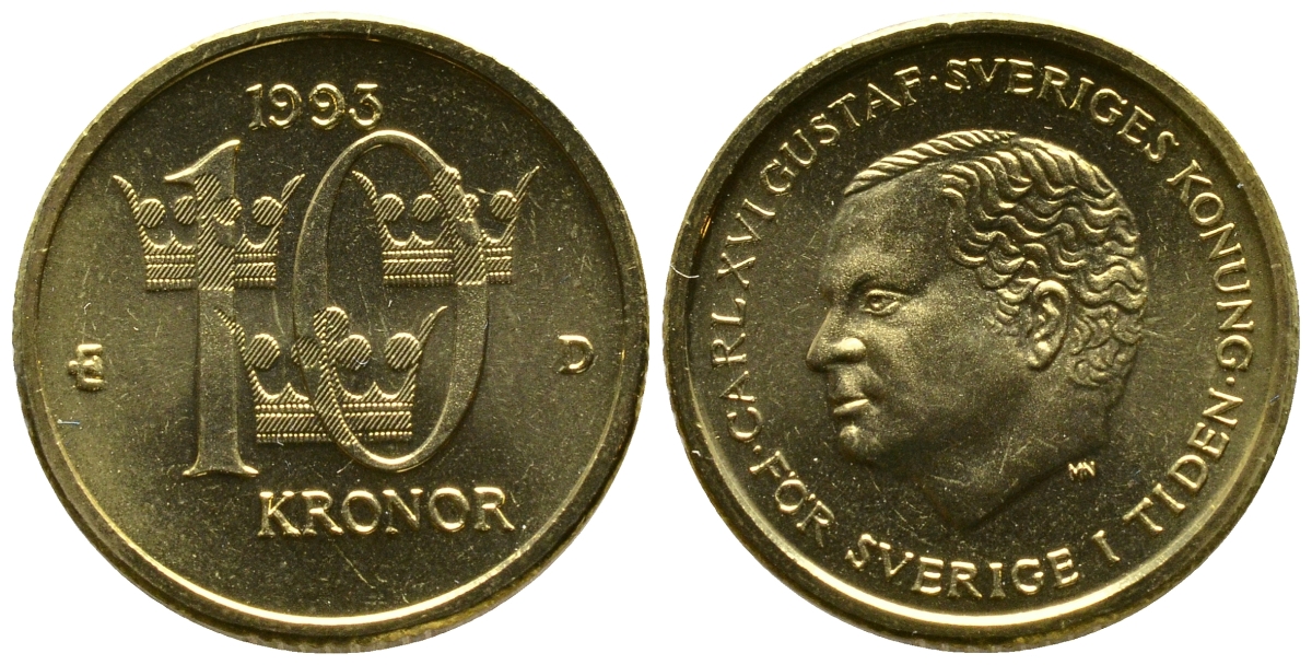 Швеция 10 крон 1993 B, Карл XVI Густав (1973- ) KM 877 медь алюминий цинк PROOFLIKE 45-547