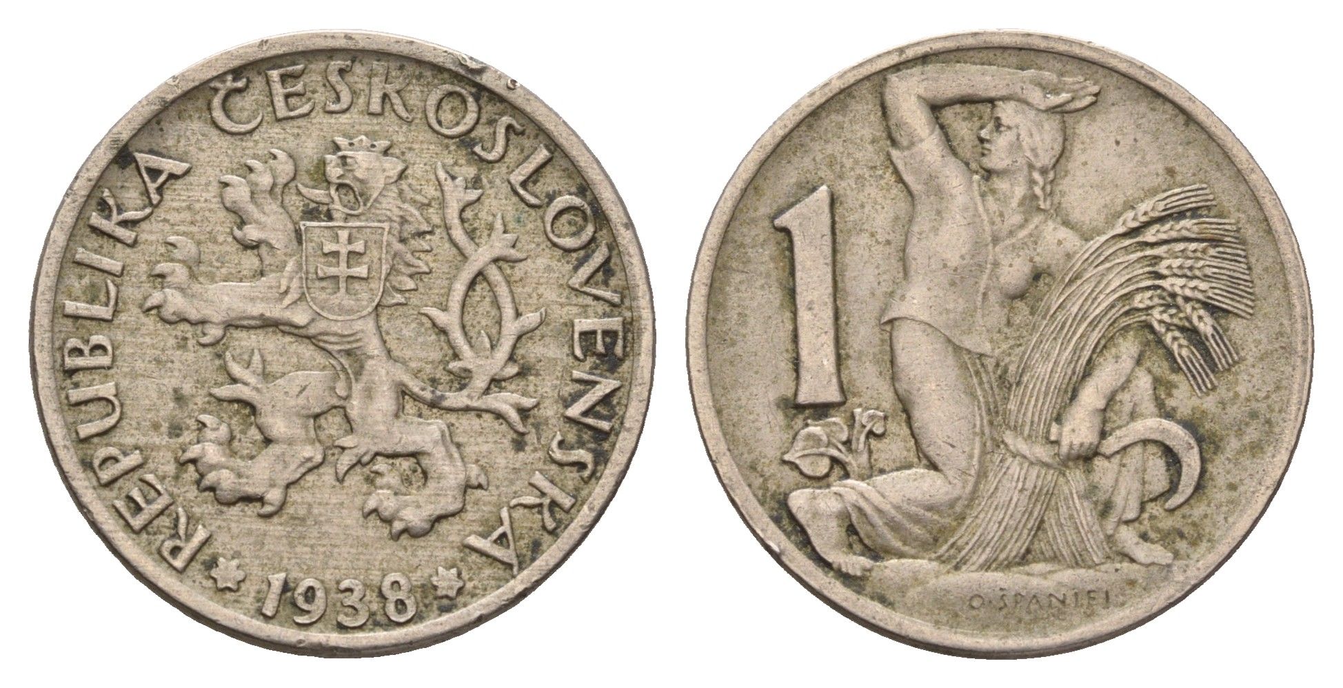 Чехословакия 1 крона 1938 KM 4 медно-никель 4116-952