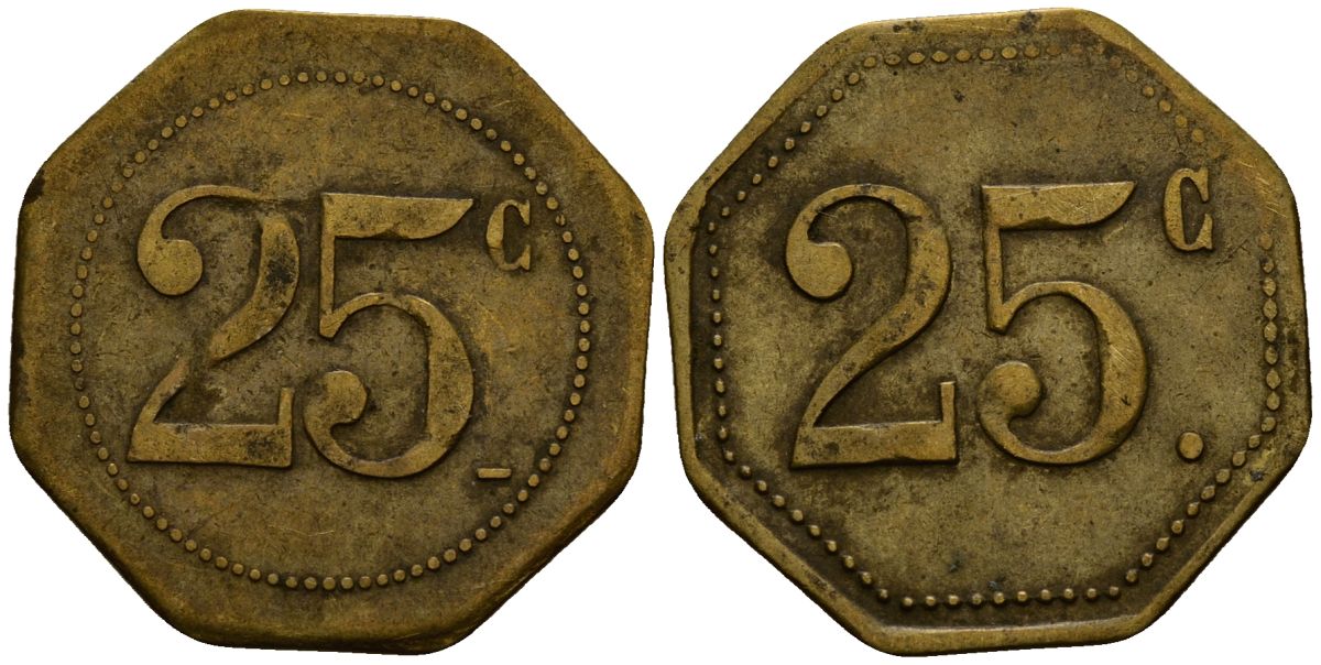 Франция 25 сантимов ND ресторанный жетон латунь 4166-433