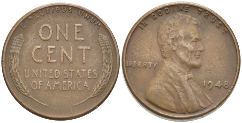 США 1 ЦЕНТ 1948 ЛИНКОЛЬН KM А132 медь цинк 218-527