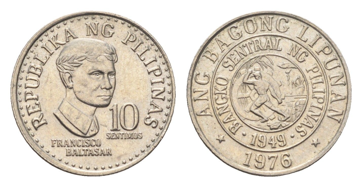 Филиппины 10 сентимо 1976 KM 207 медно-никель UNC 4668-668