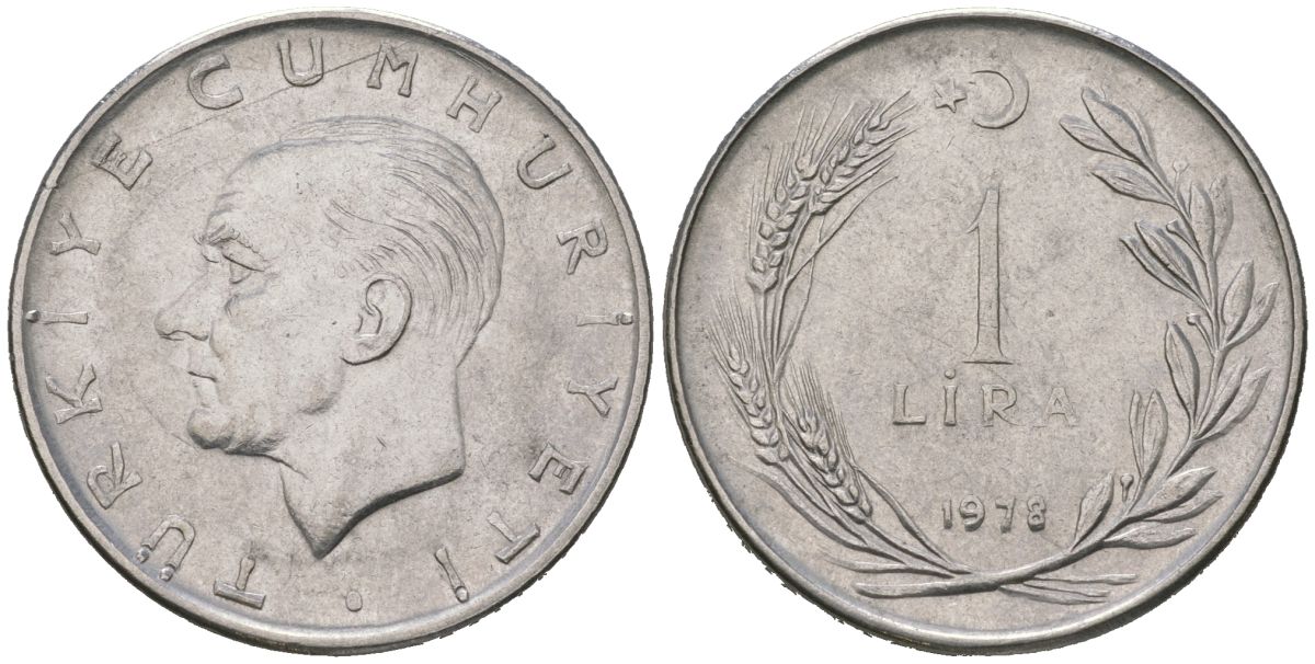 Турция 1 лира 1978 KM 889a.2 нержавеющая сталь aUNC 4616-1257