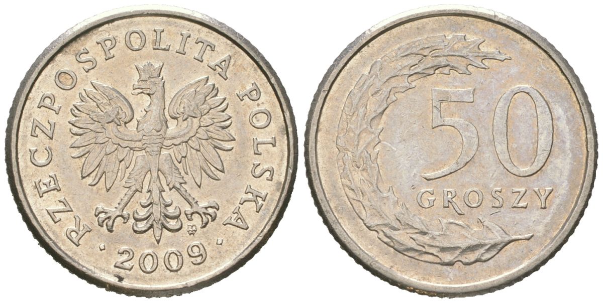 Польша 50 грошей 2009 MW Y 281 медно-никель UNC 4618-266