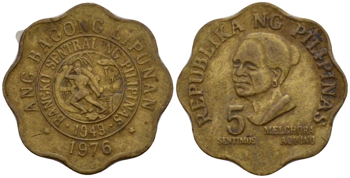 Филиппины 5 сентимо 1976 KM 206 латунь 4602-234