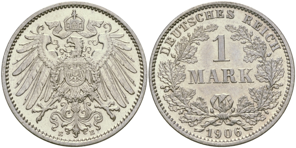 Германия 1 марка 1906 E Weege 18, J. 17, KM 14 серебро aUNC 413-5733