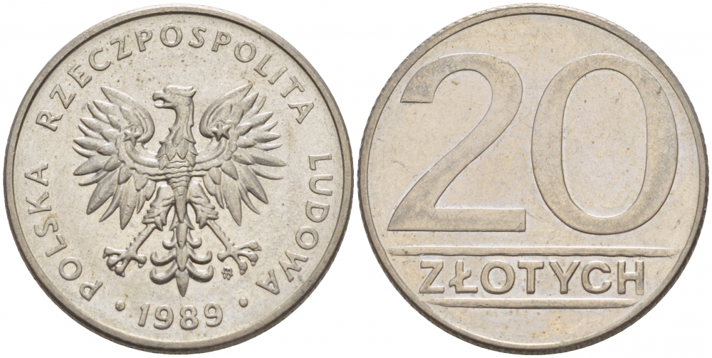 ПОЛЬША 20 ЗЛОТЫХ 1989 MW KM 153.2 медно-никель 77-723