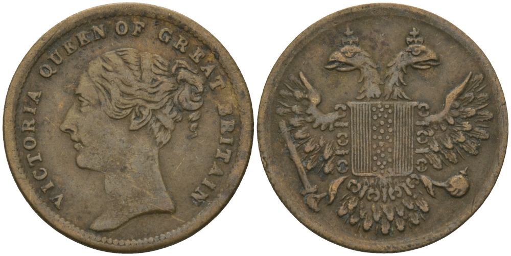 Англия жетон, токен ND КОРОЛЕВА ВИКТОРИЯ, ГЕРБ, ДИАМЕТР 20 ММ. бронза 99-455