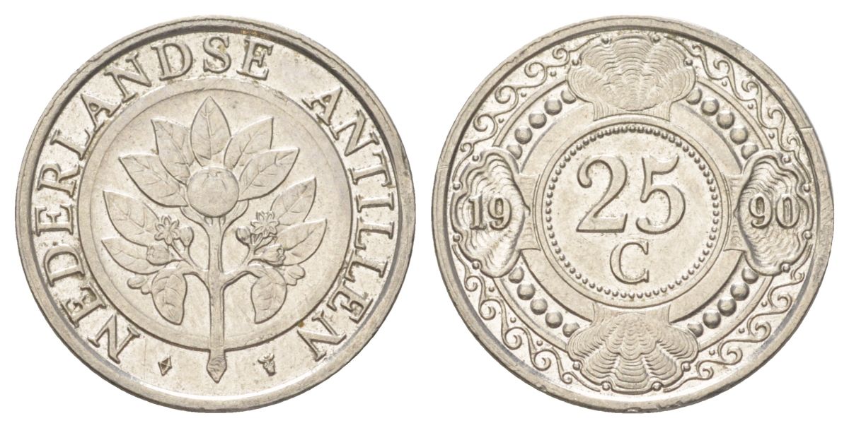Нидерландские Антильские острова (Нидерландские Антилы) 25 центов 1990 KM 35 сталь плакированная никелем UNC 4625-529