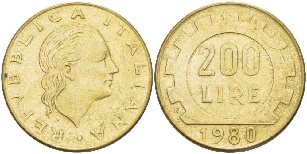 Италия 200 лир 1980 R, шестерня KM 105 алюминиевая бронза 113-1257