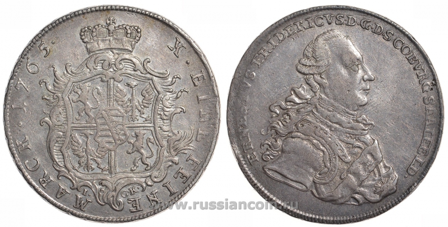 Саксен-Кобург-Заальфельд 1 талер 1765 I.C.K., с орденским крестом KM 45, Dav. 2752, C # 45 rare серебро 00-815-30