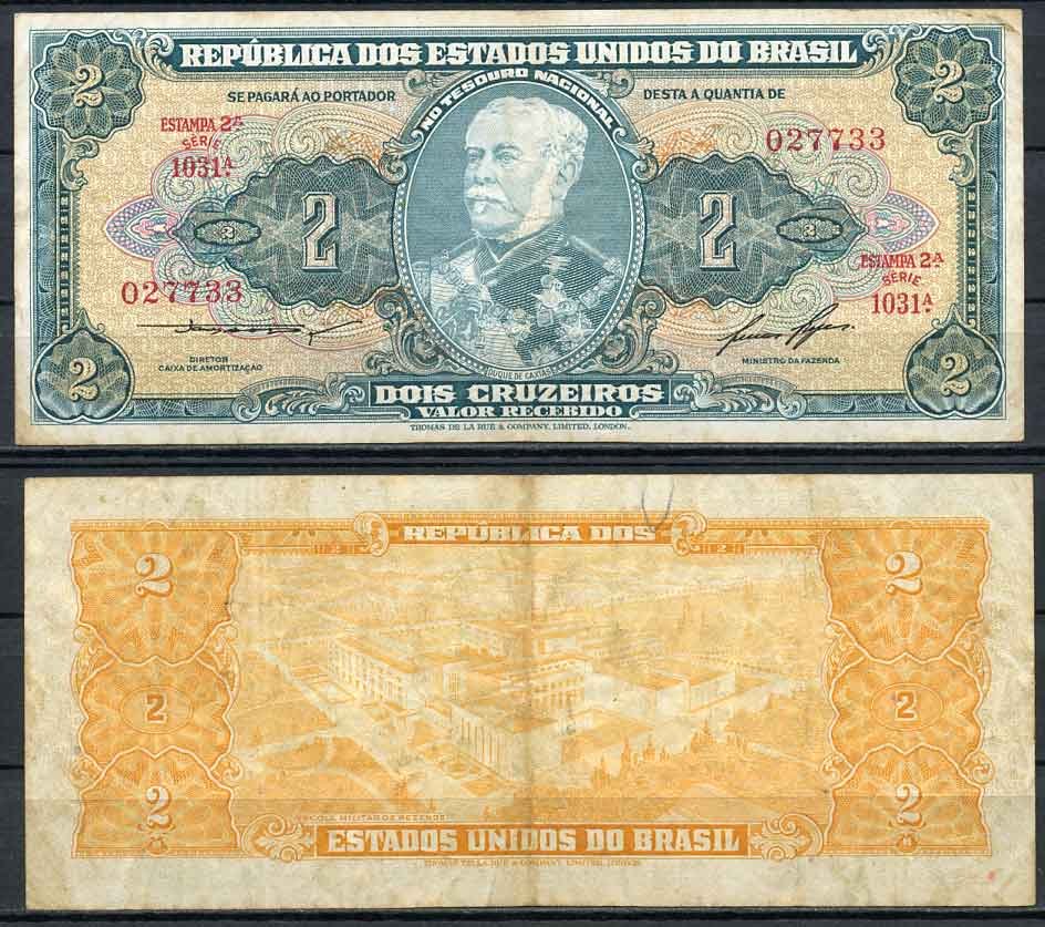 Бразилия 2 крузейро ND (1956-1958) серия 1031, герцог Кашиас, маршал Pick 157Ac бумага 2196-38-1-1