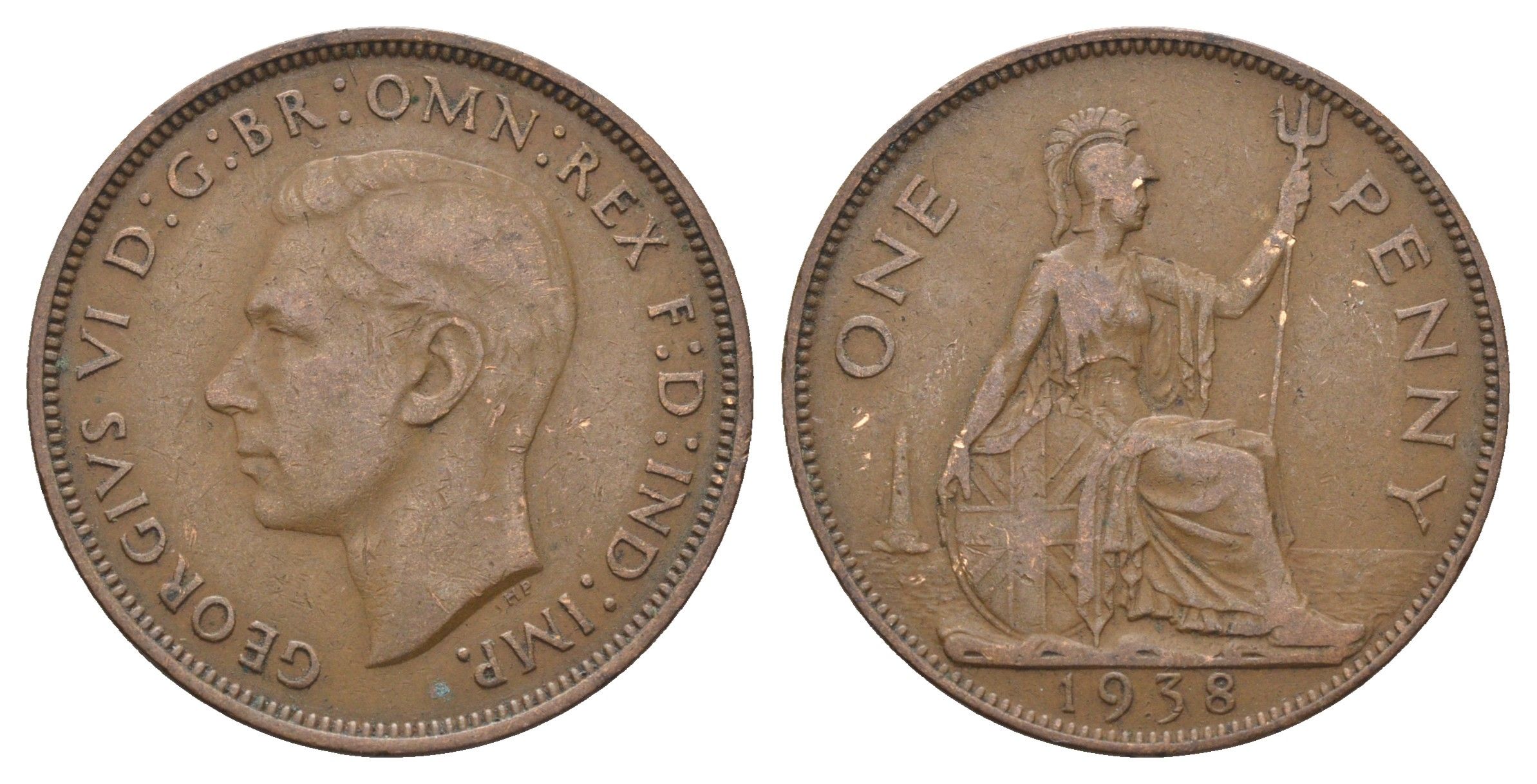 Великобритания 1 пенни 1938 Георг VI (1936-1952) KM 845, Spink 4114 бронза 4661-813