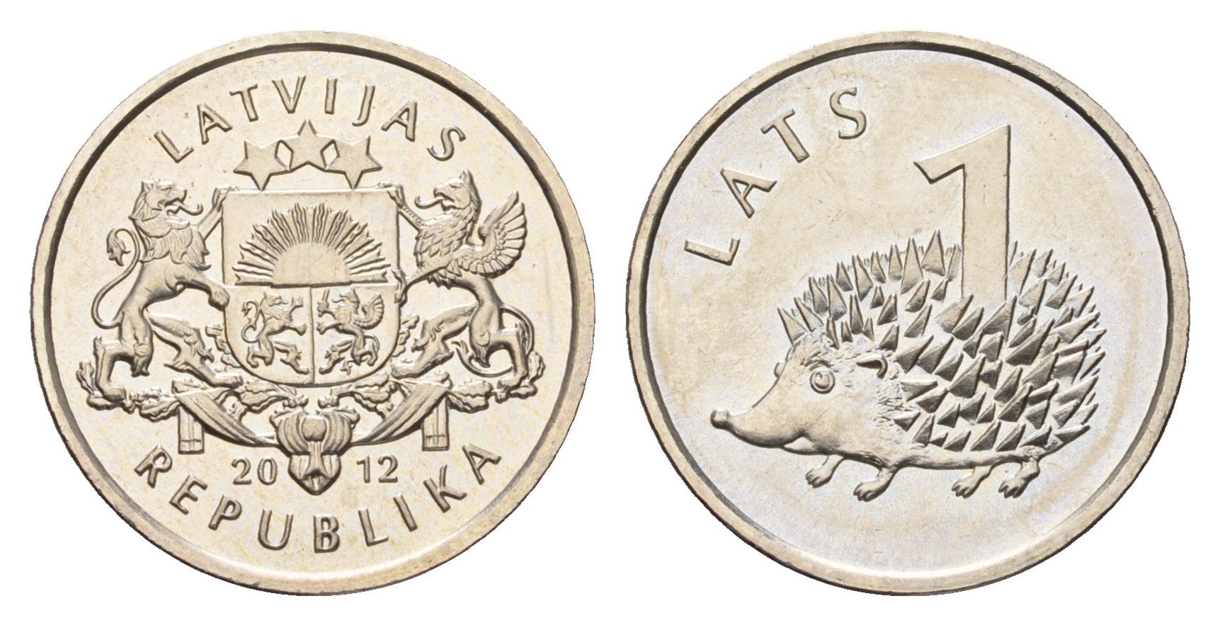 Латвия 1 лат 2012 Ежик KM 135 медно-никель UNC 4679-365
