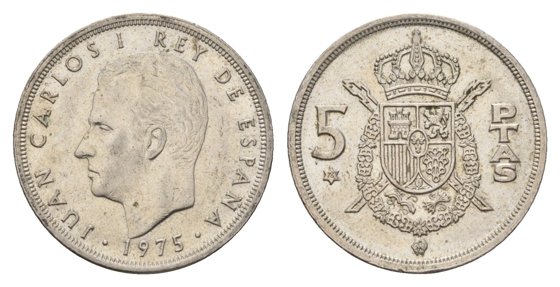 Испания 5 песет 1975 (76) Хуан Карлос I (1975-2014) KM 807 медно-никель 4707-335