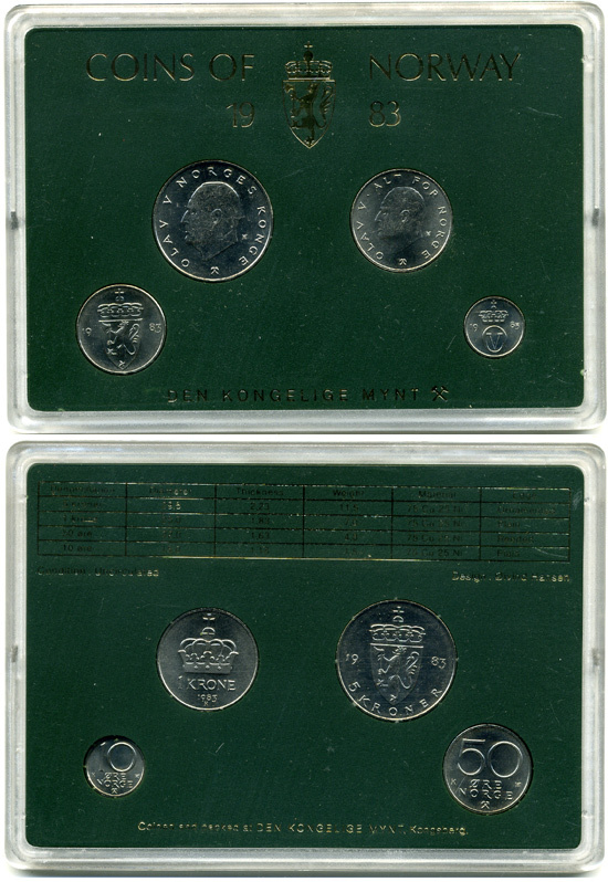 Норвегия набор из 4 монет 1983 официальный набор в пластике, монетный двор KONGELIGE    BUNC  1-6-2-02