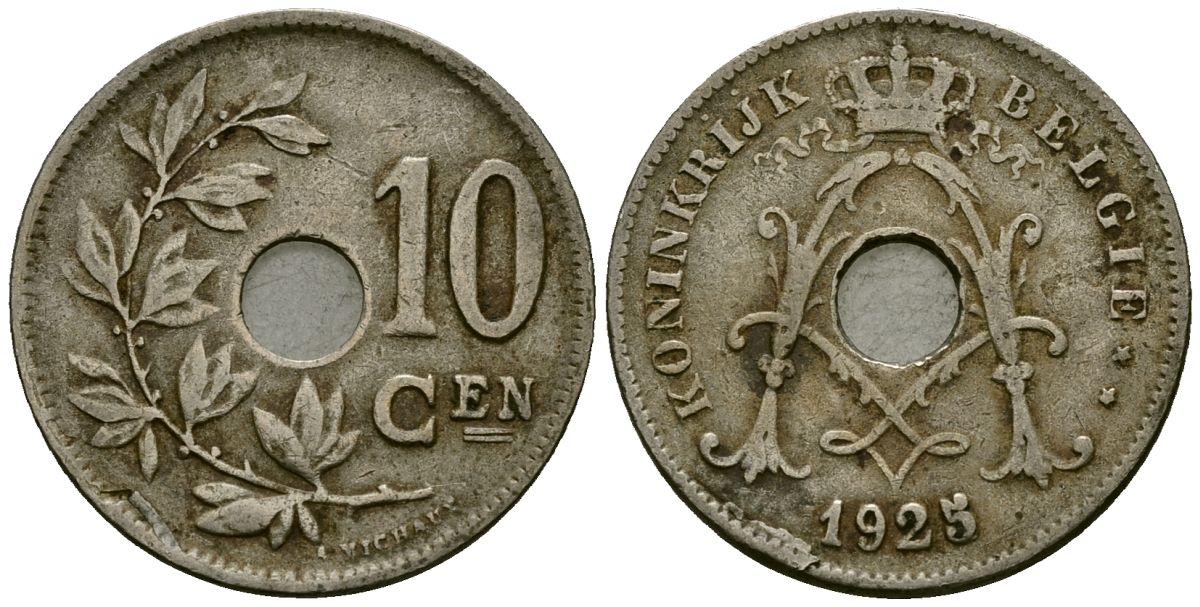 Бельгия 10 сантимов 1925 Belgie KM 86 медно-никель 3336-134