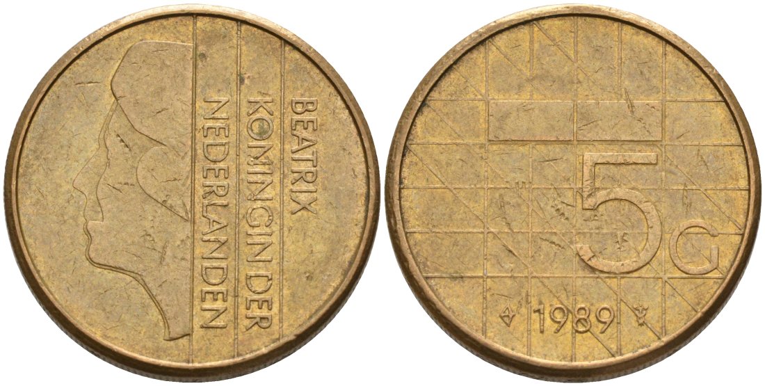 Нидерланды 5 гульденов 1989 Беатрикс (1980-2013) KM 210 никель плакированный бронзой 4572-845