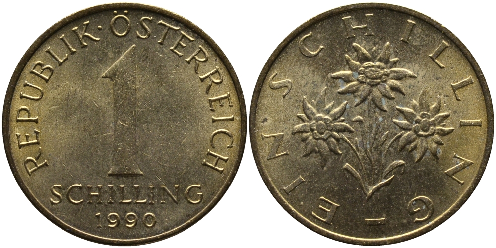 АВСТРИЯ 1 ШИЛЛИНГ 1990 KM 2886 алюминиевая бронза 33-536