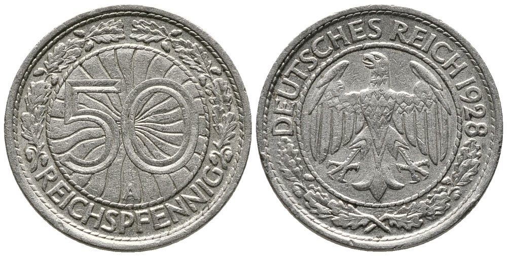 Германия 50 рейхспфеннигов 1928 A KM 49, J. 324 никель 24-1216