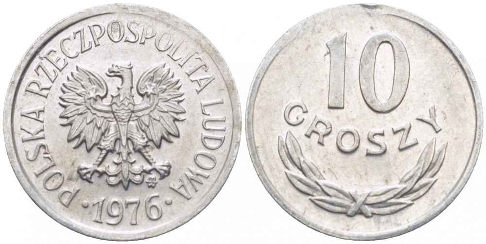 ПОЛЬША 10 ГРОШЕЙ 1976 MW KM АА47 алюминий 112-1215